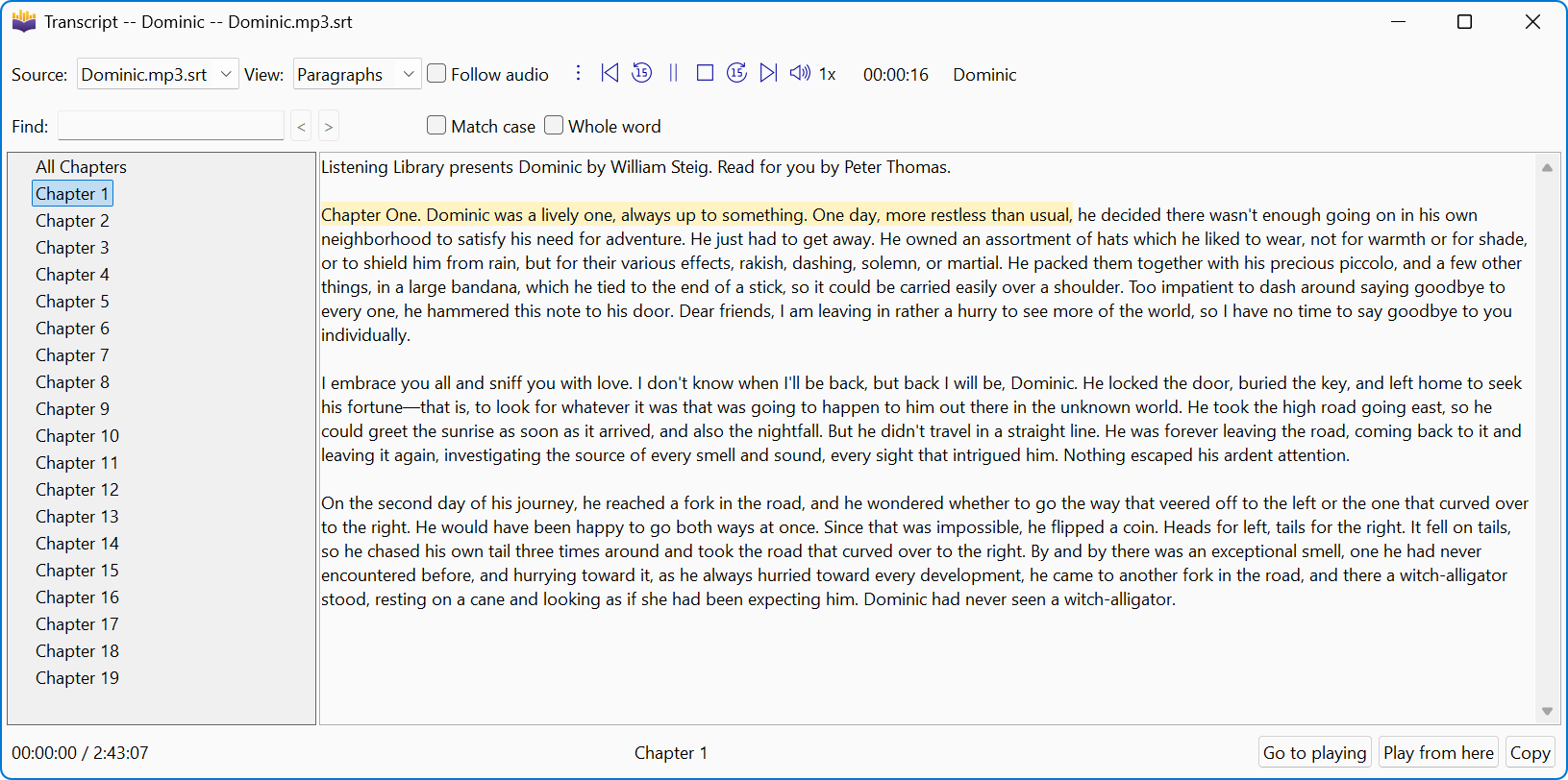 transcript window